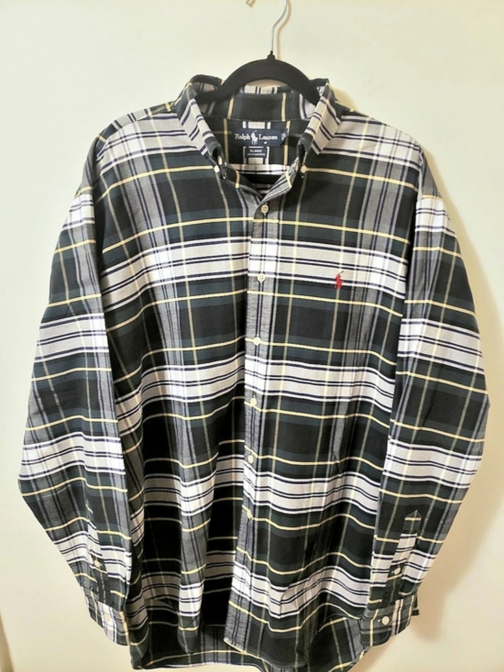 Ralph Lauren Blaire Plaid Cotton Long Sleeve Button-Down Shirt Black & White